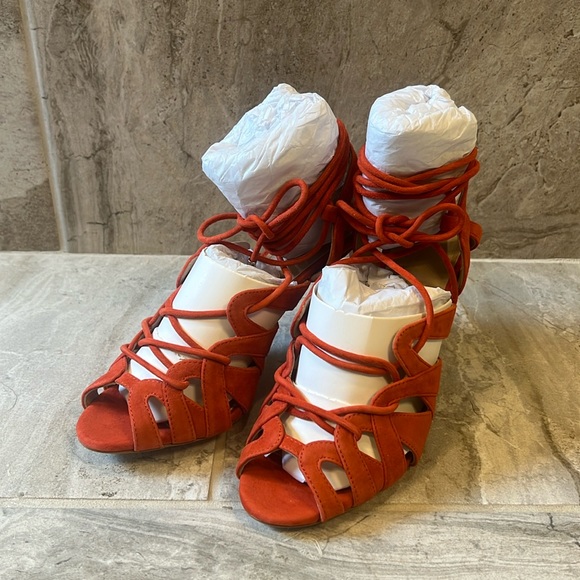Orange Lace Up Heels - Picture 1 of 2